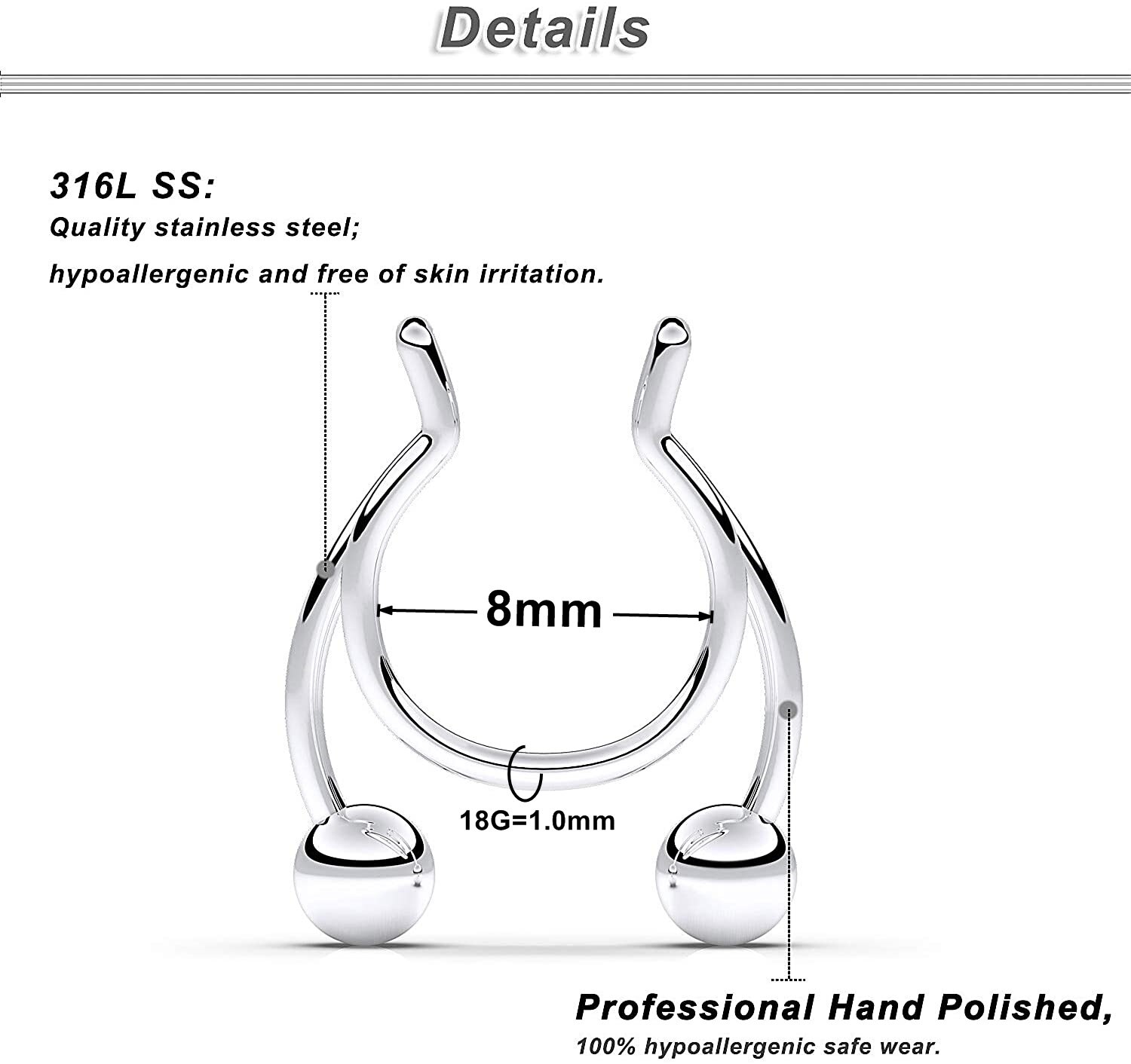 18G Faux Septum nez cerceau anneaux en acier inoxydable fausse lèvre oreille nez Septum anneau Non Piercing pince sur nez cerceau anneaux Piercing du corps