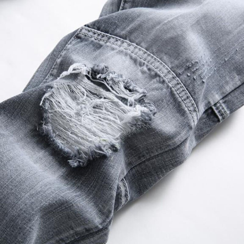 Nueva primavera para Hombre Pantalones vaqueros rasgados Casual Slim Fit gris Pantalones vaqueros de Hombre Hip hop mezclilla Pantalones rectos Pantalones Hombre