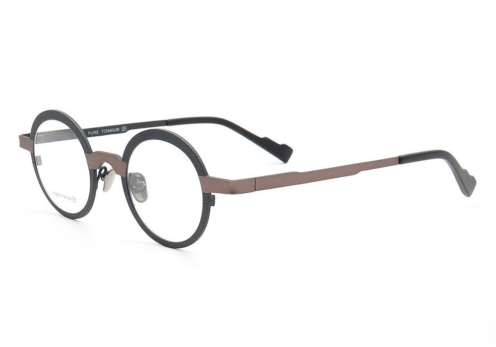 Naisten pyöreät silmälasikehykset miesten retrosilmälasikehykset puhdasta titaania metalliset täyskehykset rento kevyet reseptilasit: Musta ruskea  c4