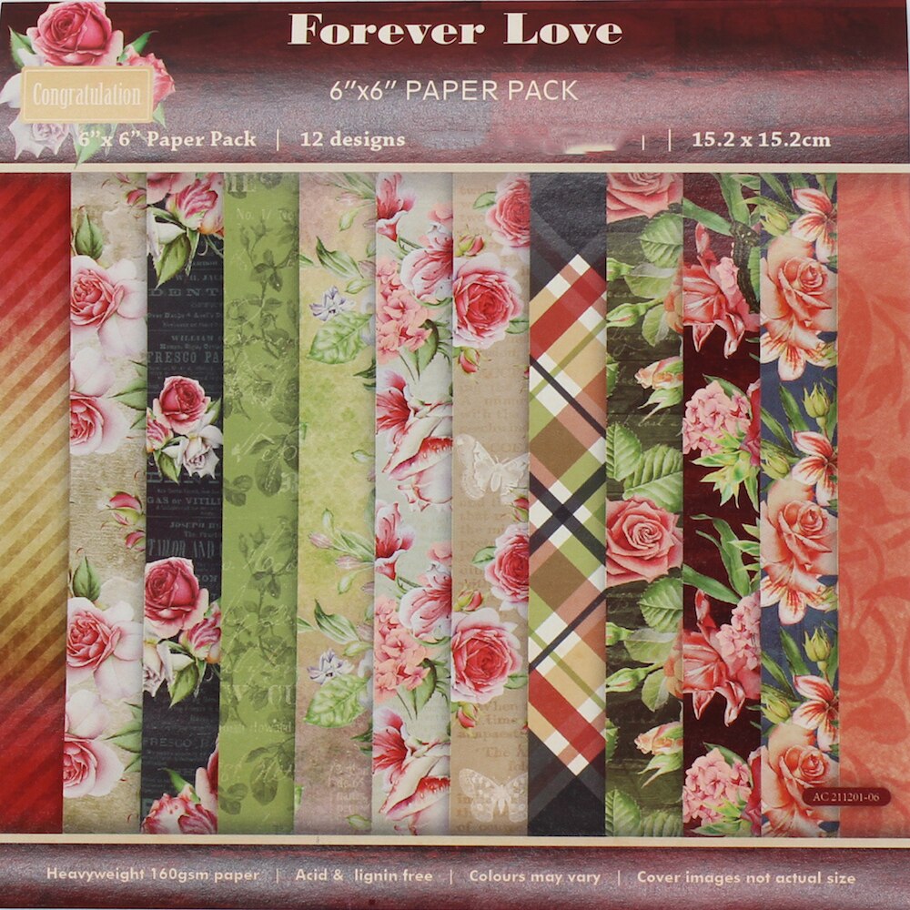 KSCRAFT 12pcs 6" Single-side Printed Forever Love pattern papercraft art paper handmade scrapbooking kit set books