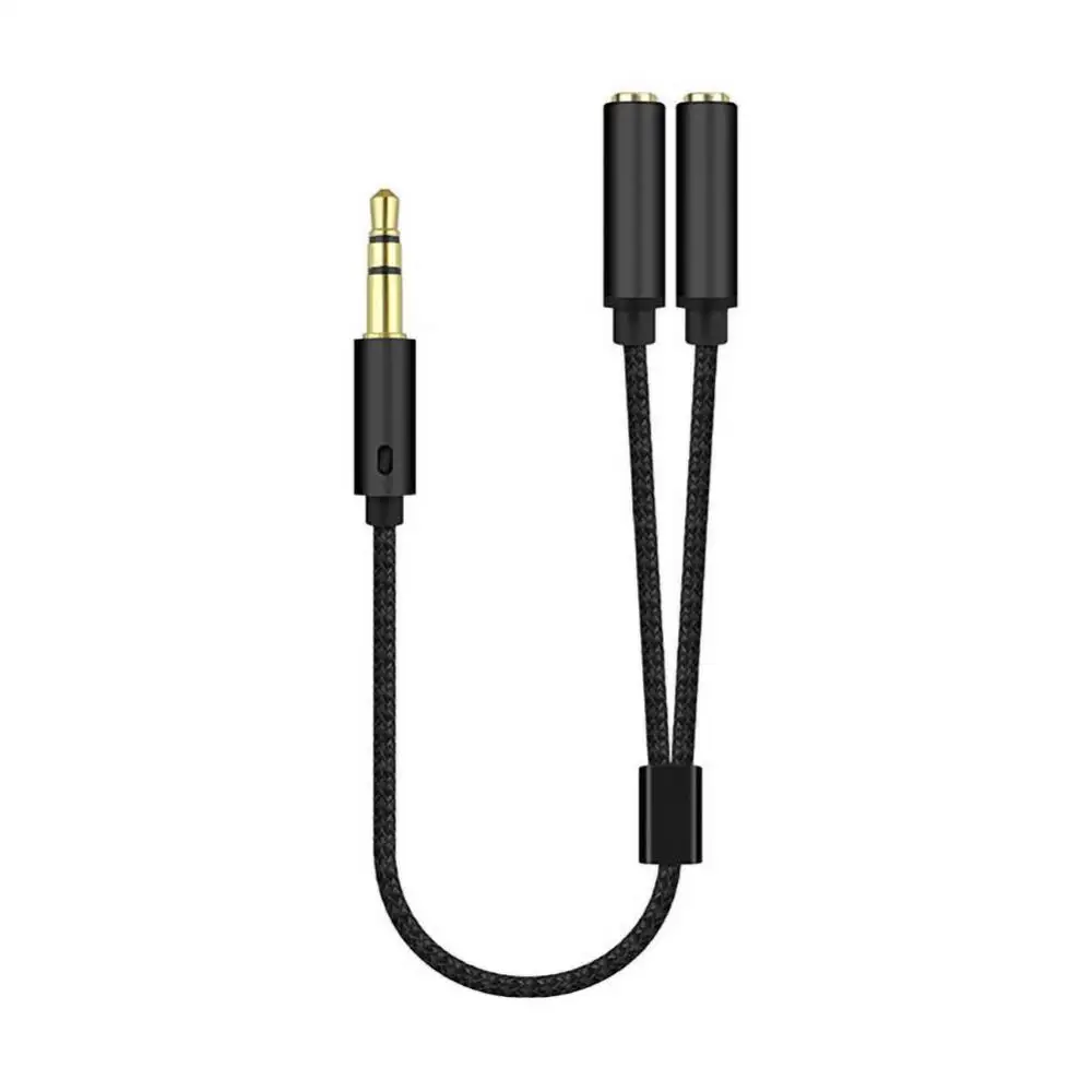 Adaptateur de casque audio pour haut-parleur et micro, câble séparateur Y, audio mâle vers femelle, écouteur mobile intense, sauna, téléphone, 3.5mm: Black