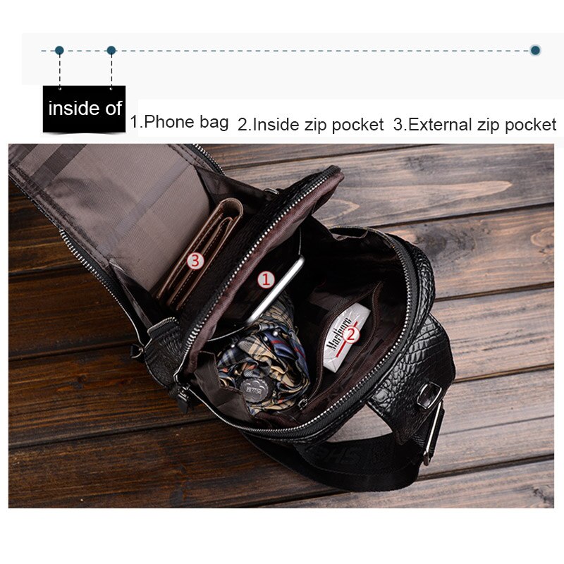 Bolso de pecho con patrón de cocodrilo de cuero para hombre, bandolera con correa ajustable, orificio para auriculares, d88
