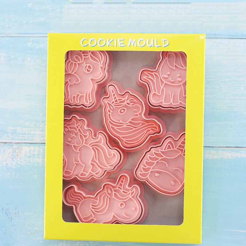 6 sztuk/zestaw jednorożec kształt foremki robić ciastek z tworzywa sztucznego 3D kreskówka Pressable foremka robić ciasteczek stempel robić ciastek pieczenie w kuchni akcesoria robić pieczenia ciast narzędzie