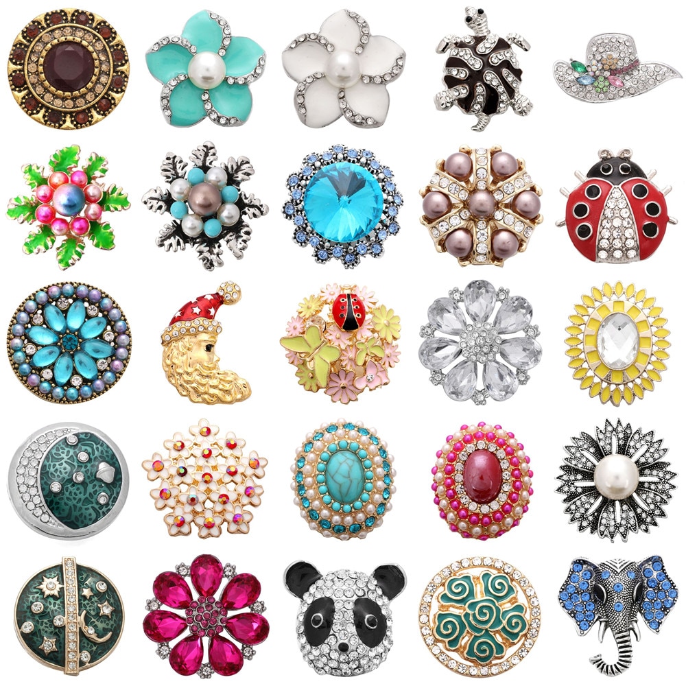 6 pièces/lot gros bouton pression bijoux mixte métal 18mm bouton pression strass pour 20mm 18mm bouton pression Bracelet bijoux