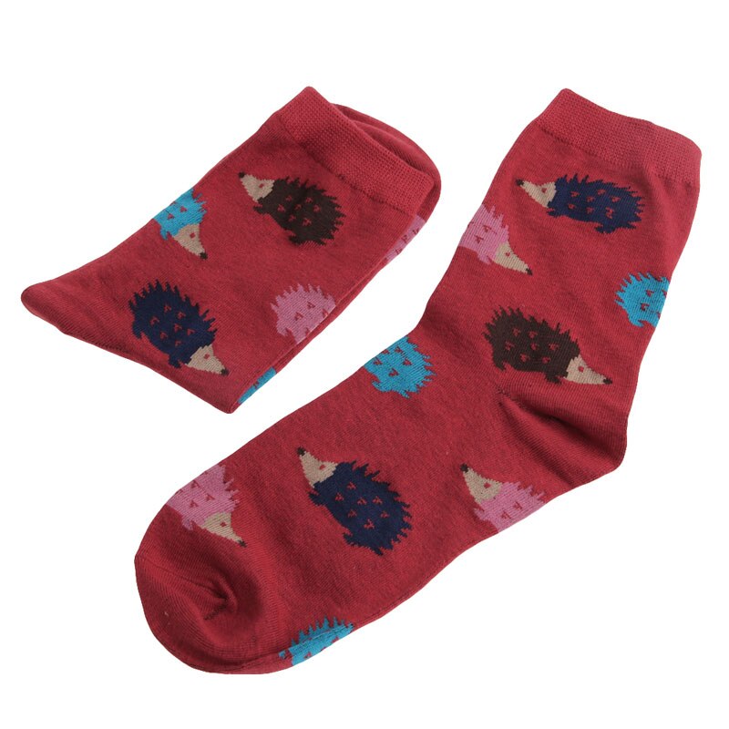 Calcetines cálidos de algodón suave para mujer, medias casuales de 5 colores con dibujos de animales, erizo, invierno, 1 par