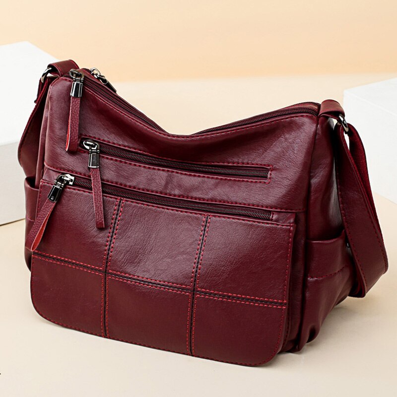 Women's handbag Female leather shoulder bag luxury handbags women bags women bag over shoulder sac a main Ms tote bag: Burgundy