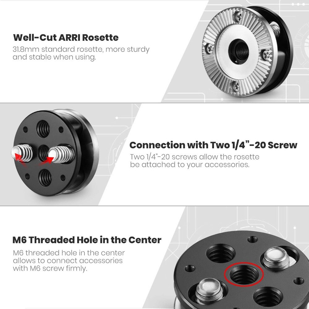 SmallRig 31.8mm Diameter Standard ARRI Rosette Bolt-On Mount (M6 Thread) For Camera Wooden handle EVF Mount Attachment - 1939