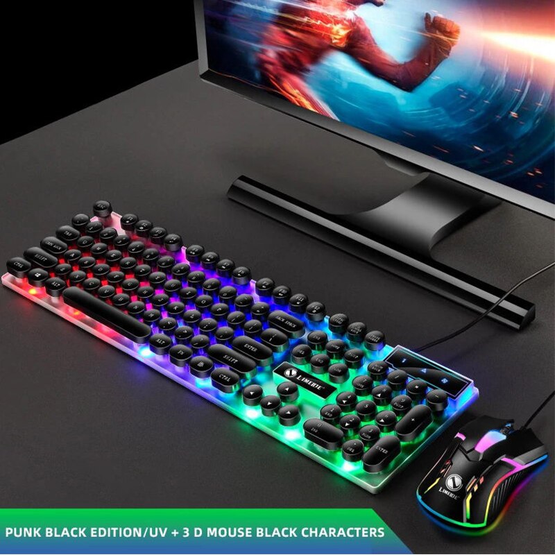 Mechanica Keyboard and Mouse Set Wired Colorful Backlit 104 Keys Gaming Punk Retro Keyboard Mouse For Computer Laptop Pro Gamer