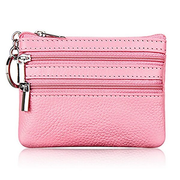 Monedero de cuero para hombre y mujer, Cartera de mano con doble cremallera, bolso cambiador pequeño: Rosa