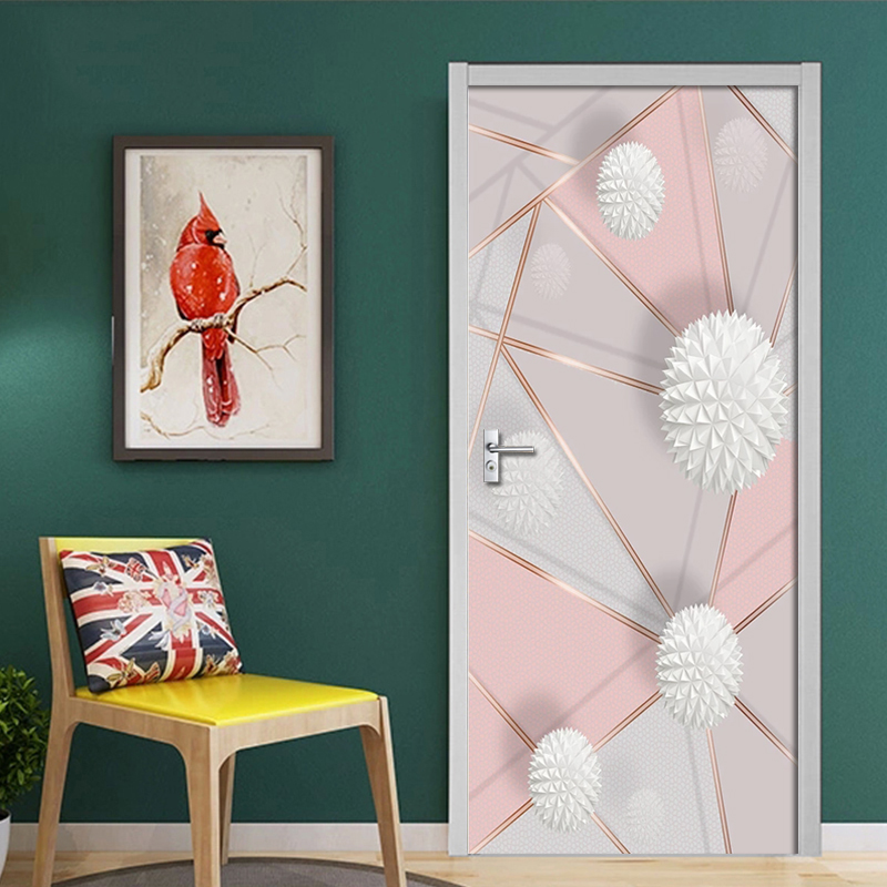 Removable Door Stickers 3D Geometric Marble Stitching Waterproof Living Room Bedroom Door Wallpaper Self Adhesive Wall Decals