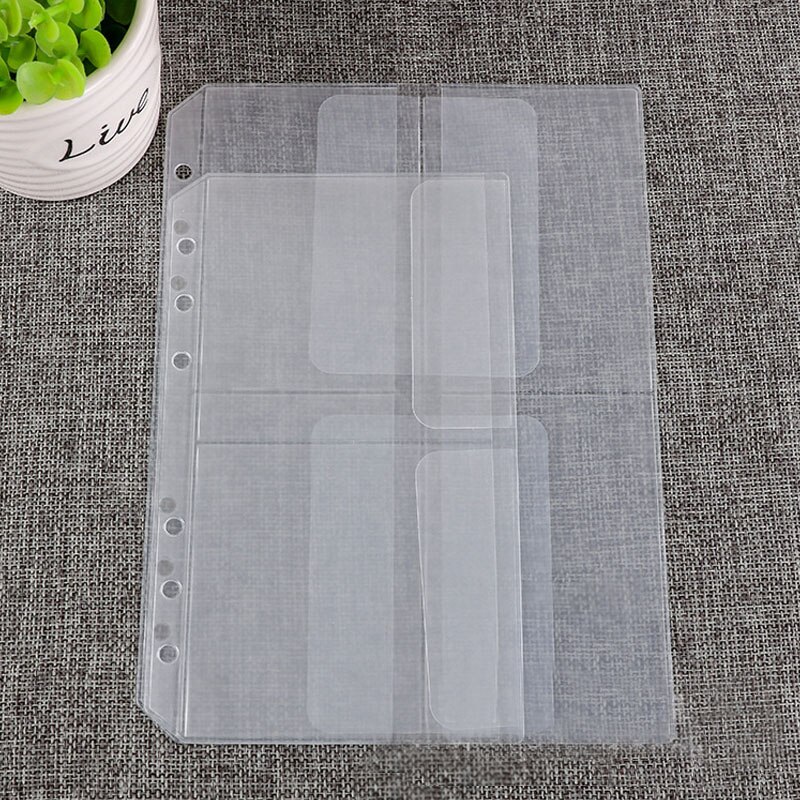 12pcs A5 A6 PVC Transparent Standard 6 Holes Bills Card Collection File Holder Pockets Loose Leaf Storage Organizer Accessories