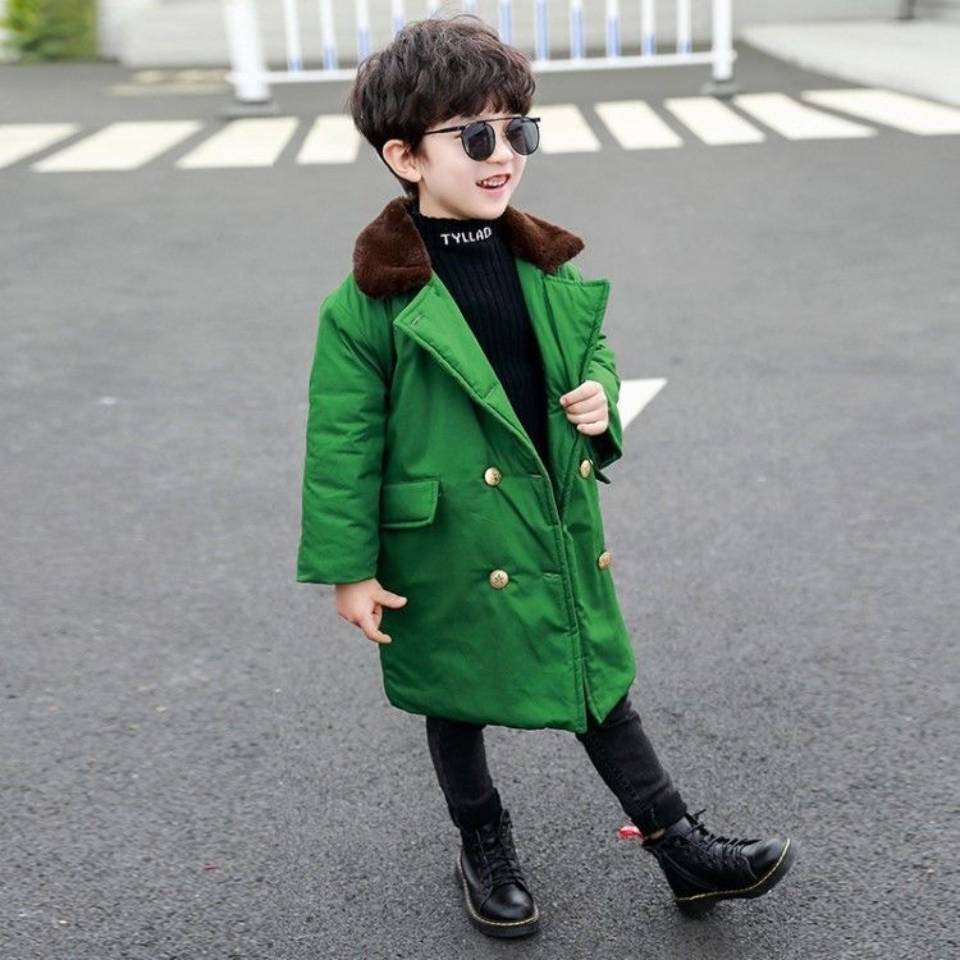 Winter Snowsuit Turn-down Collar Baby Boys Jackets Coat Army Green Color Thicken Windproof Boys Long Outerwear