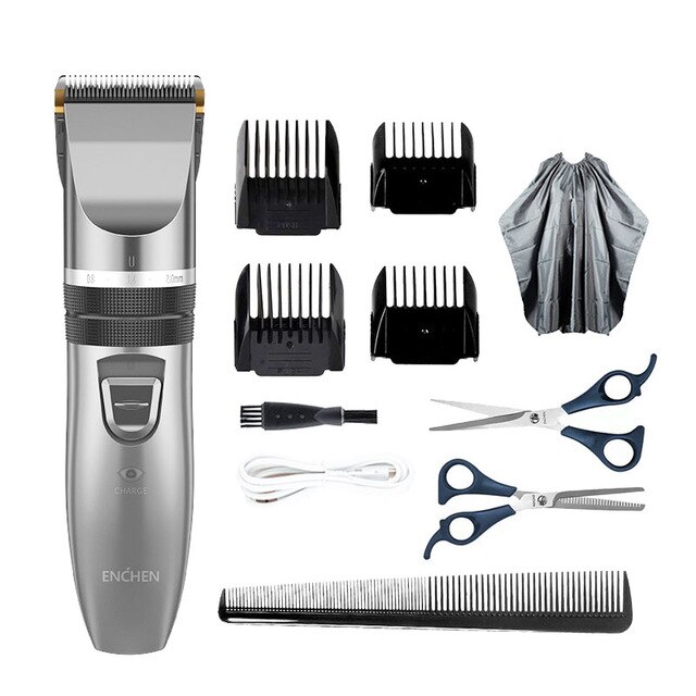 Enchen Mannen Kids Tondeuse Kapper Professionele Cordless Clipper Usb Snelle Lading Kapsel Machine Keramische Blade Baard Trimmer: Sharp X Set2