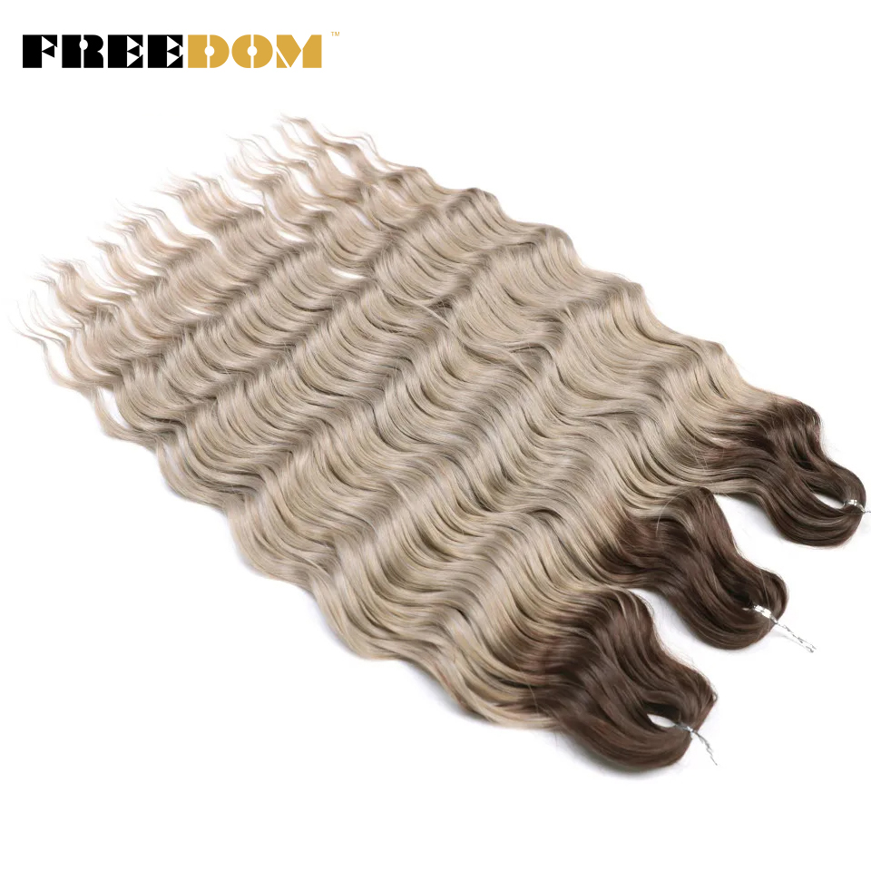 Syntetiske løse dybe bølger fletninger med hårextensions 24 cm dyb krøllet twist hæklet fletning med ombre blond brunt anna hår