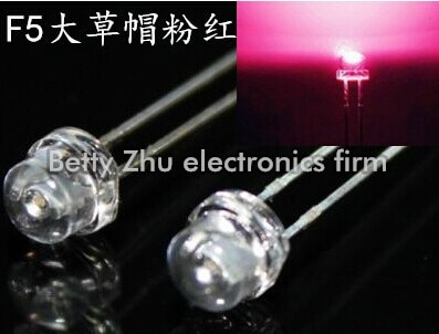 1000 stks/partij 5mm strohoed gemarkeerd F5 transparante shell roze strohoed LED light-emitting diodes water helder