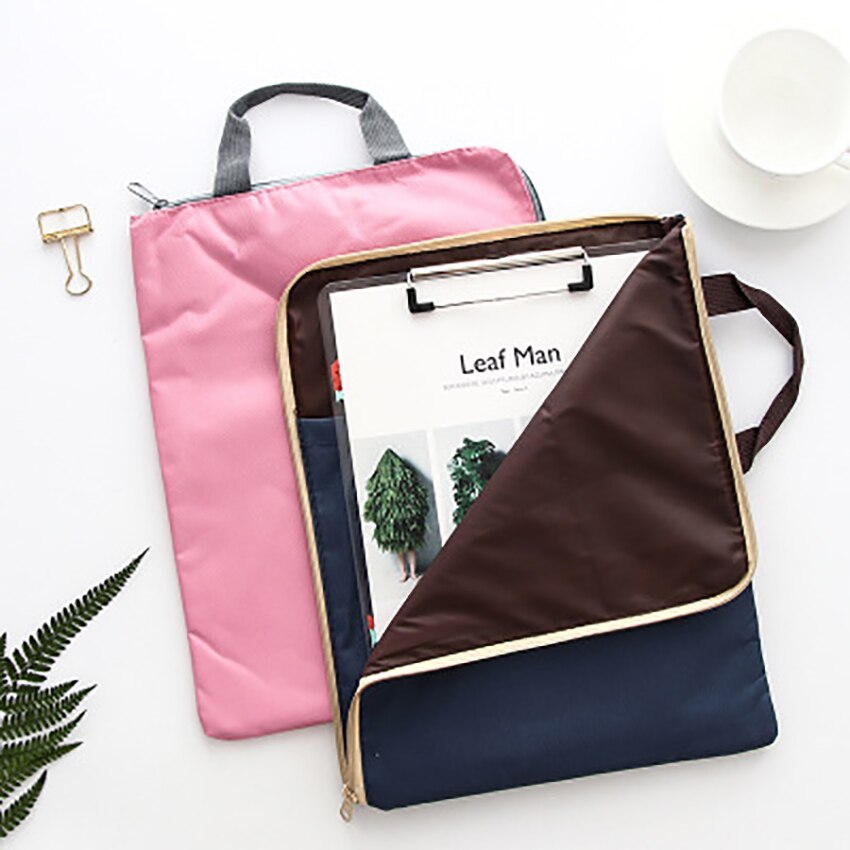 Waterproof Canvas File Folder A4 Paper Organizer Document Storage Zipper Bag Stationery Student Supplies Portable Laptop Holder