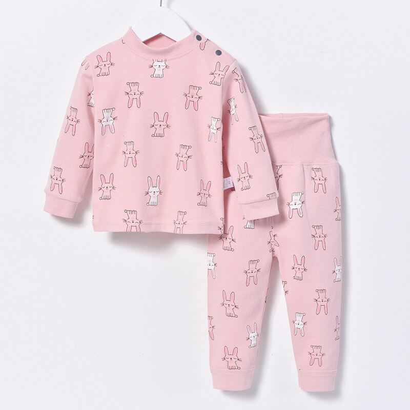 Biniduckling katoenen kinderpyjamaset voor jongens en meisjes, cartoon dierenprint kindernachtkleding met lange mouwen, warme winternachtkleding: D / 18m