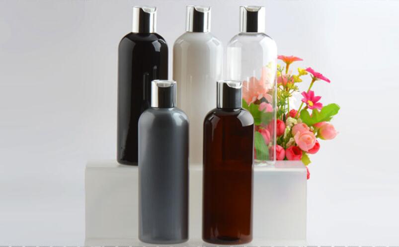 24 pçs/lote 300ml garrafa de Plástico Vazia Garrafa PET Loção Tampa superior do Disco preto do tamanho do curso Garrafa garrafas de plástico vazias para Shampoo: Black bottle / with silver lid