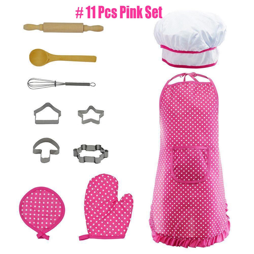 11PCS Cupcake Chef Set for Kids Cooking & Baking Play Costume for Little Girl