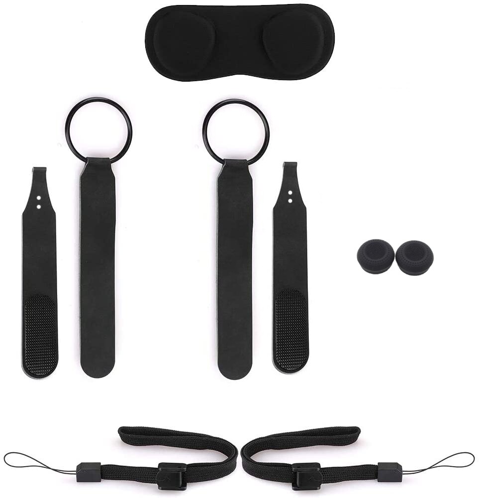 Non-slip PU Knuckle Strap with Adjustable Wrist Strap &amp; Button Cover for Oculus Quest 2 Touch Controller Grip Accessories(Black): Black