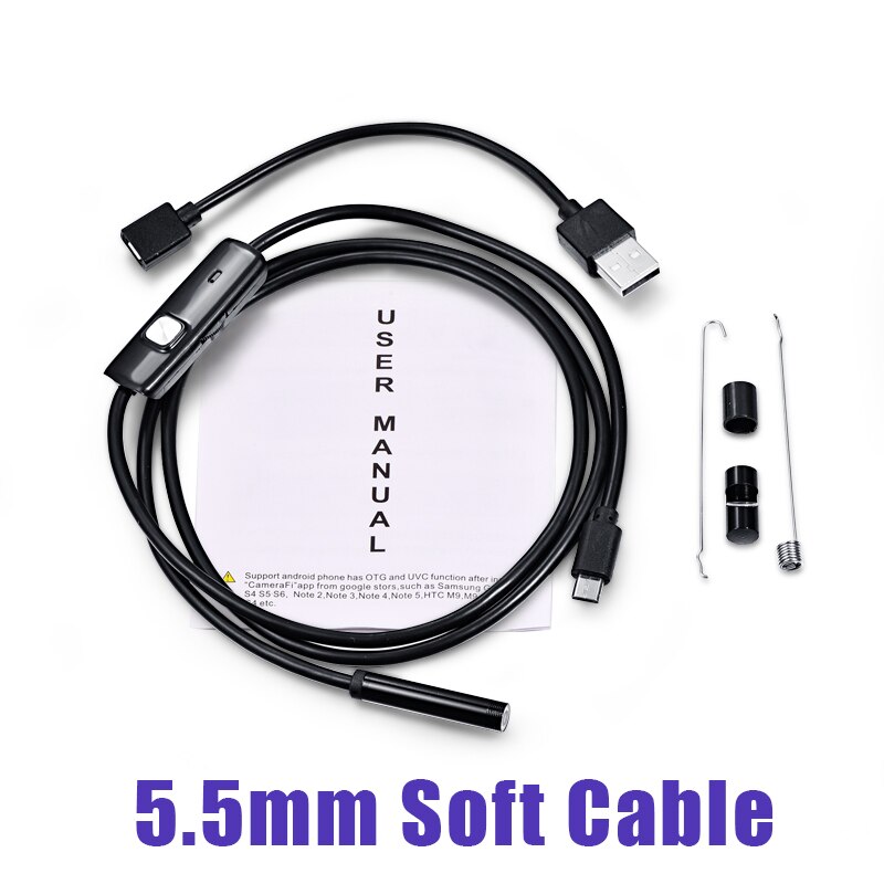 QZT-Mini cámara endoscopio USB, 5,5mm/7mm, cámara de vídeo secreta, impermeable, Micro cámara de inspección, endoscopio USB C para teléfono Android: 1 m / 720P Soft Cable