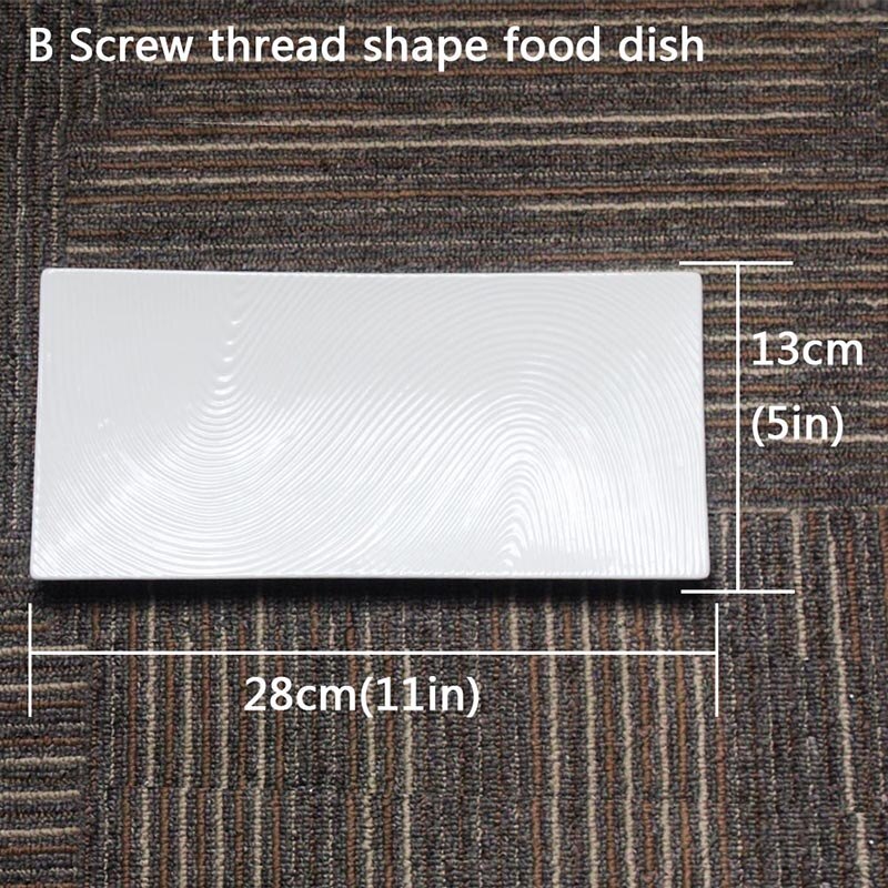 White Porcelain Dinner Plate Rectangle Shallow Sushi Dish Family Dinnerware Ceramic Plate Dining Room Tableware Platter: B-screw thread