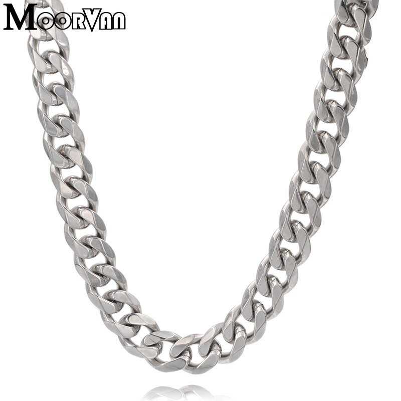 Moorvan 7mm/10mm/13mm men&#39;s necklace six flat curb buban stainless steel chain jewelry for party cool punk man jewelry