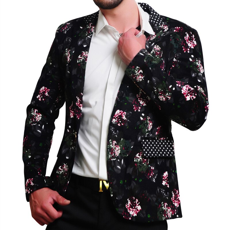 PLYHUNY Mens Floral Blazer 100% Cotton Flower Print Blazers For Men Large Size Slim Fit Blazer Men Costume Homme Men Blazer