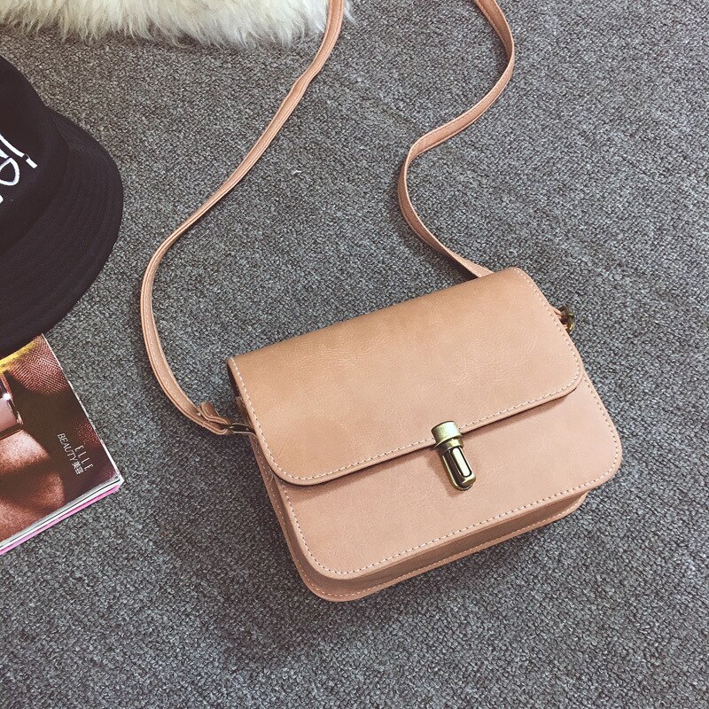 Trend Women Bags Retro Solid Color Korean Shoulder Bag PU Messenger Bag All-match Shaped Small Square Bag: Pink
