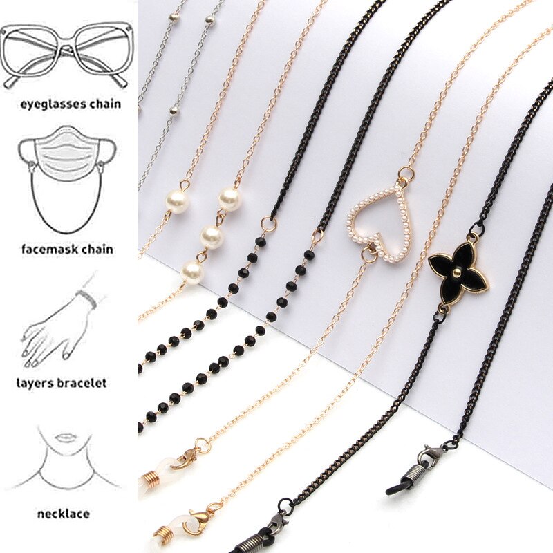 cadena para mascarilla Cadena de perlas para mascarilla facial,cuelga mascarillas cadena de cuentas para gafas de mujer, gafas de sol de Metal vintage, colgante para máscara, tira de correas, cable para gafas