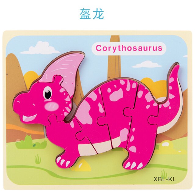 Let'S Make 1PC Montessori Toys Wooden Dinosaur Puzzle Cartoon Early Educational Baby Toy Wood Puzzle Toys: 03