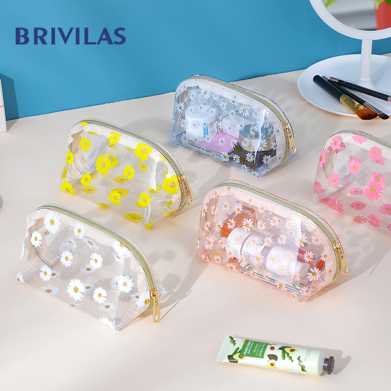 Brivilas blomster gennemsigtig kosmetiktaske kvinder pvc rejseopbevaring make up tasker vandtæt bærbar toilettaske pige