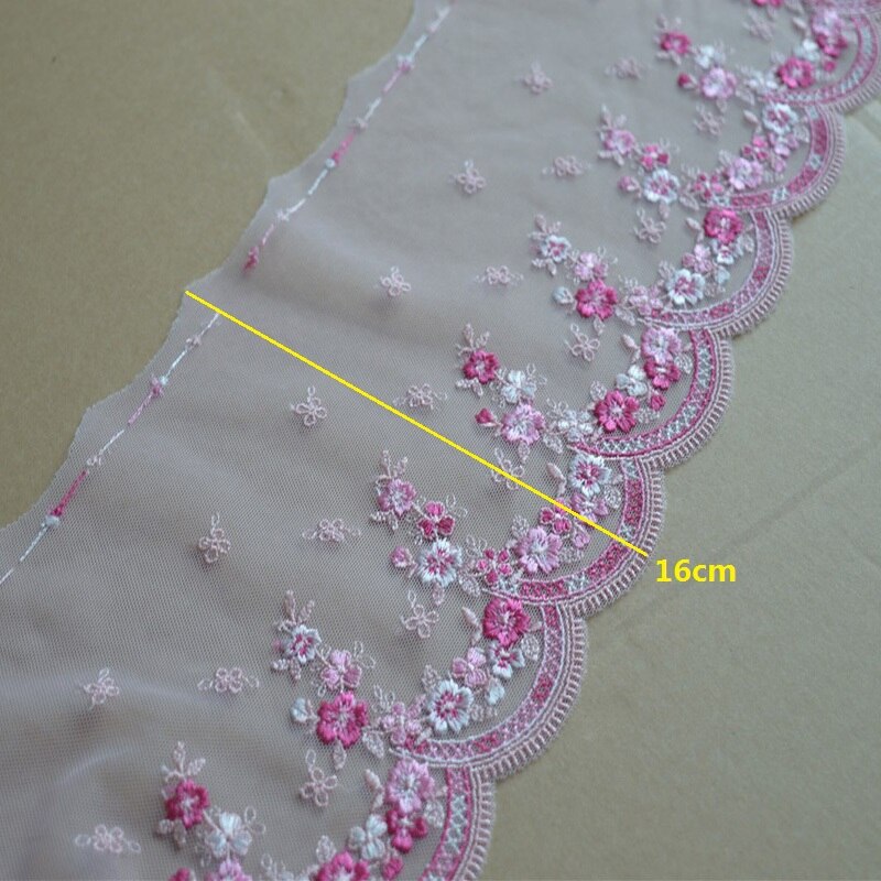 2 Yards/Lot 16 cm Breed Transparant Mesh Rood Wit Gemengde Bloem Borduren Kant Trim Voor Onderkleding, Bruiloft stof