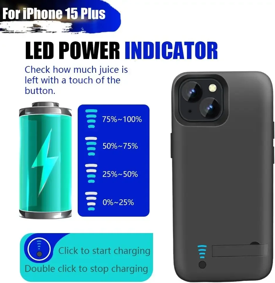 10000mAh Batterij Oplaadhoes voor iPhone 15 Pro Max 15 Plus Power Case Oplaadhoes Batterij Powerbank Compatibel met iPhone 15