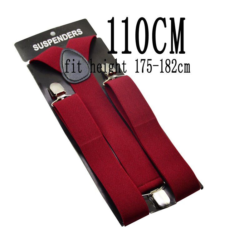 120cm Men's Unisex Clip-on Braces Elastic 3.5cm Wide wine red larger Suspenders Y-back Suspender & Retail: 110CM