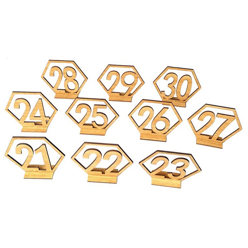 Houten Tafel Nmbers Met Houder Base1-40 Hexagon Hollow Seat Nummer Voor Party Bruiloft Banket Tafel Zitplaatsen Opdracht: Number 21-30