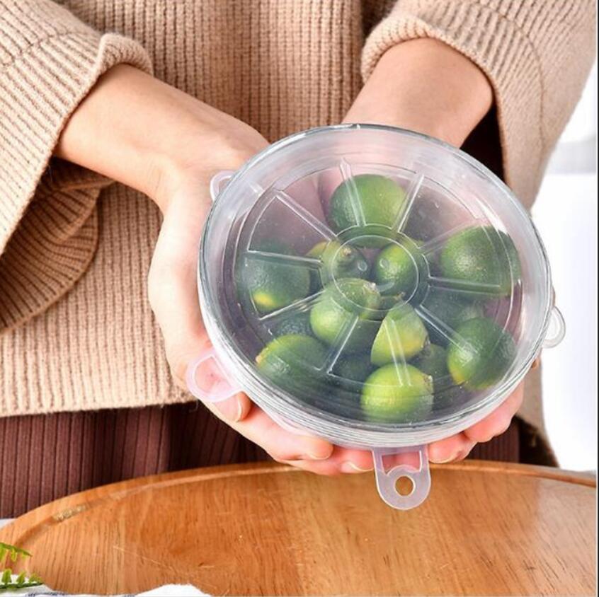 6 stuks/partij universele siliconen zuigdeksel-kom pan kookpot deksel-siliconen stretch deksels siliconen deksel pan morsdeksel stop deksel