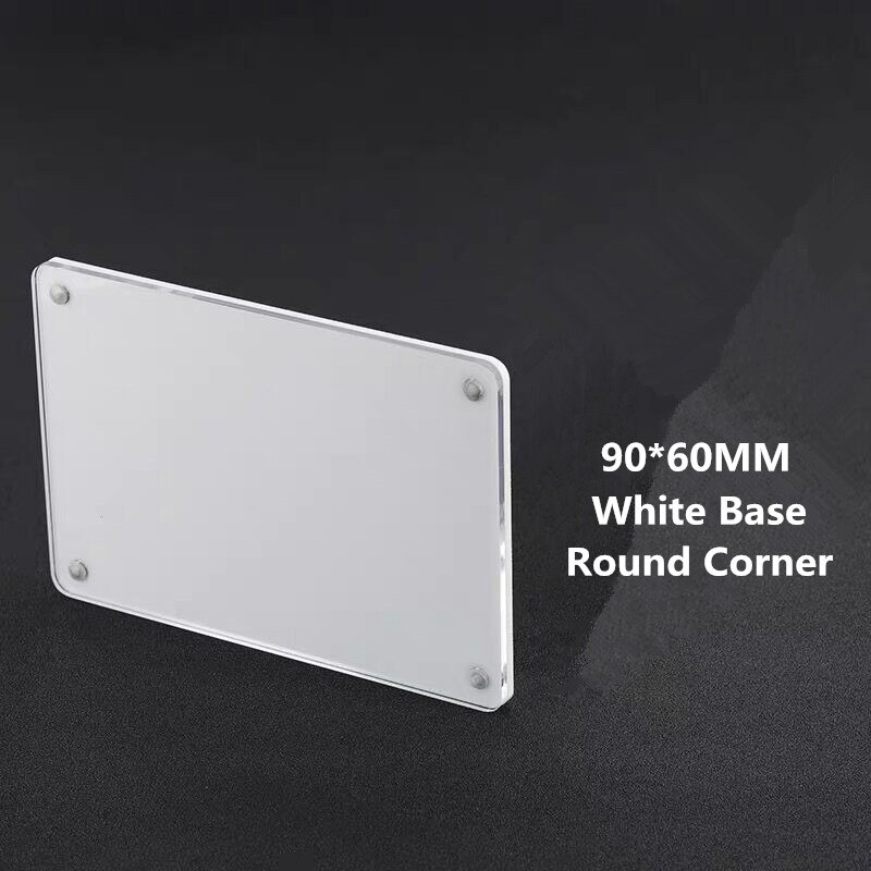 90 x 55mm stil veggfeste lim gjennomsiktig akryl prisetikett stativ bord skilt kort papirholder ramme vise stativ: Hvit