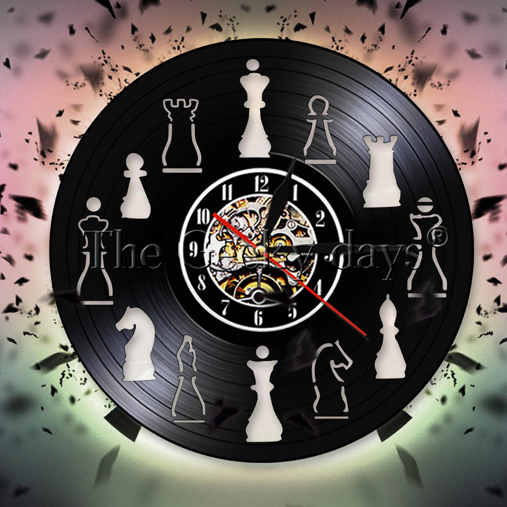 Schach Stück Wanduhr Kreative Schach Club Vinyl Record Wanduhr Vintage Wand Kunst Wand Uhr Decor Chessman Schach Liebhaber