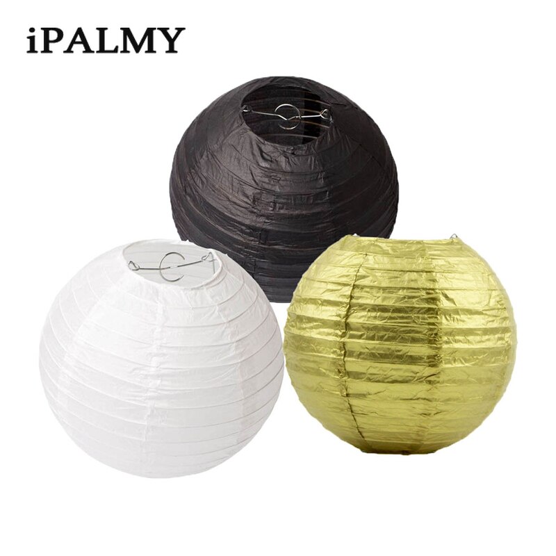 Ipalmay Goud Zwart en Wit Opknoping Ronde Papieren Lantaarns 8-10inch voor Wedding Baby Shower Evenementen Verjaardagsfeestje indoor Outdoor