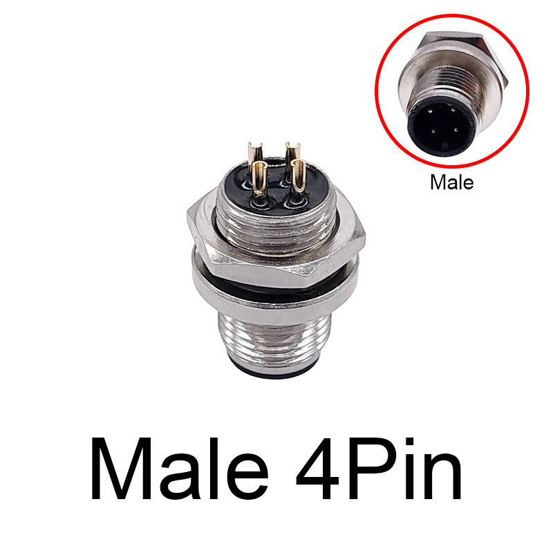 M12 Sensor Connector panel back mount Waterproof Flange Socket threaded coupling Male&amp;Female 3 4 5 8Pin A Type: Male 4pin