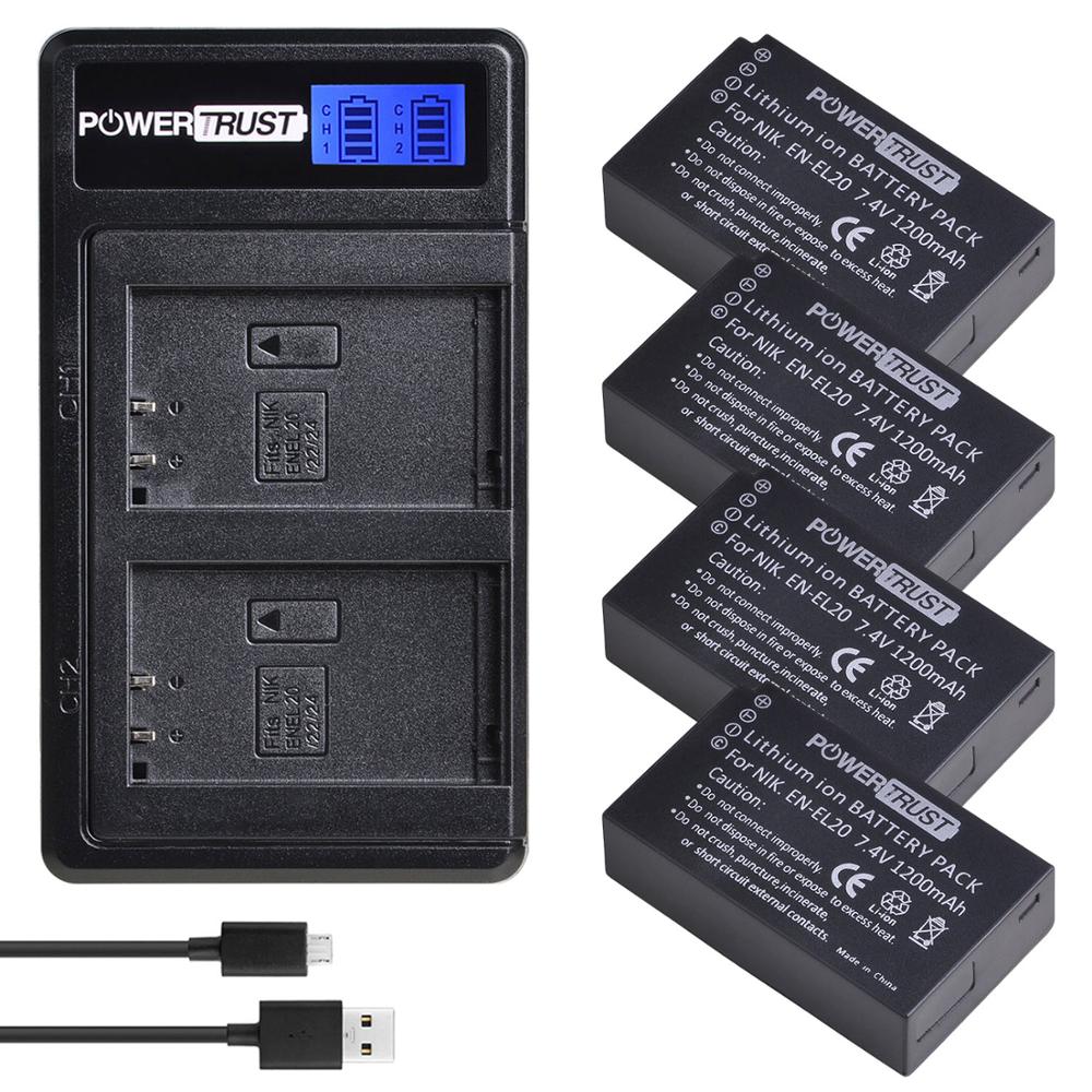 2 stk en -el20 en el20 enel 20 en el20a batteri og lcd dobbel lader for nikon coolpix  p1000 nikon 1 j1, j2, j3 nikon 1 aw1: 4 batterier og lader