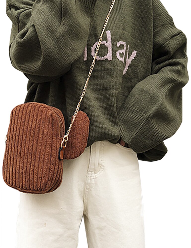 Qzunique dames corduroy handtas effen kleur cactusvormige crossbody tas met ritssluiting schoudertas groen