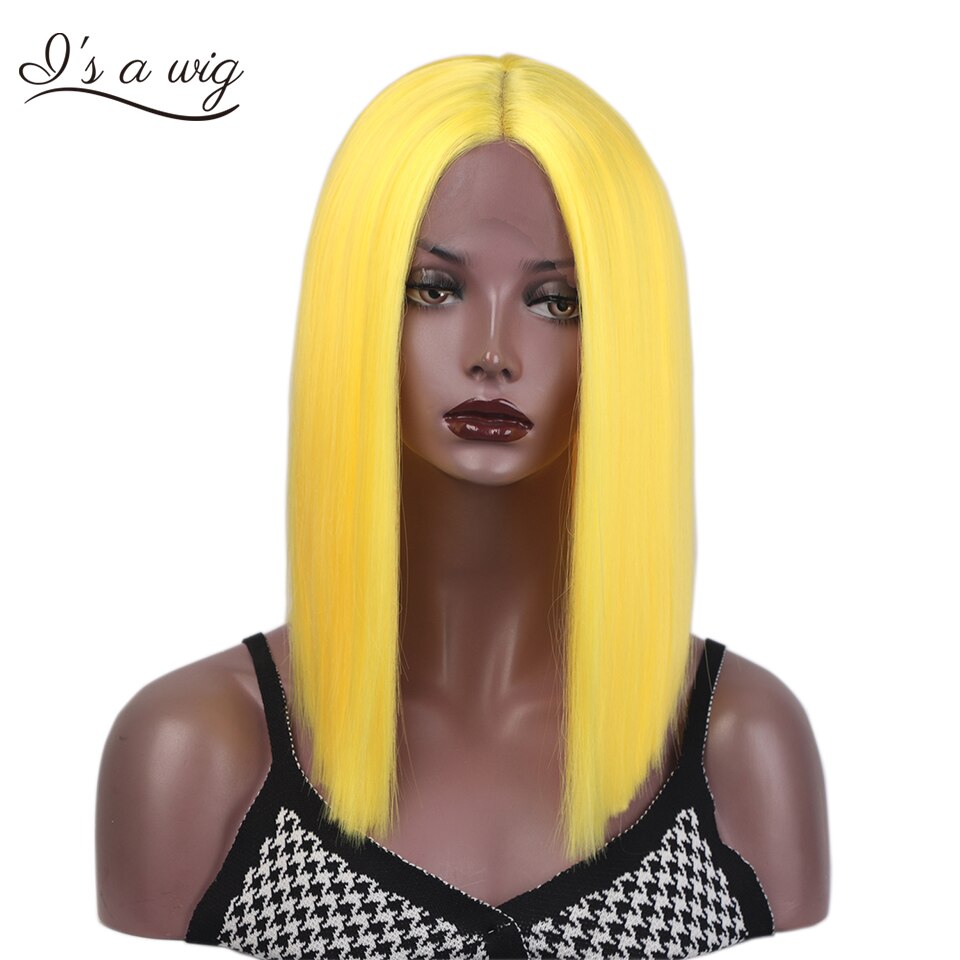 Ik Een Pruik Korte Rechte Synthetische Lace Front Pruik Blonde Roze Zwart Kant Pruiken Voor Zwarte Vrouwen Natuurlijke Pruiken