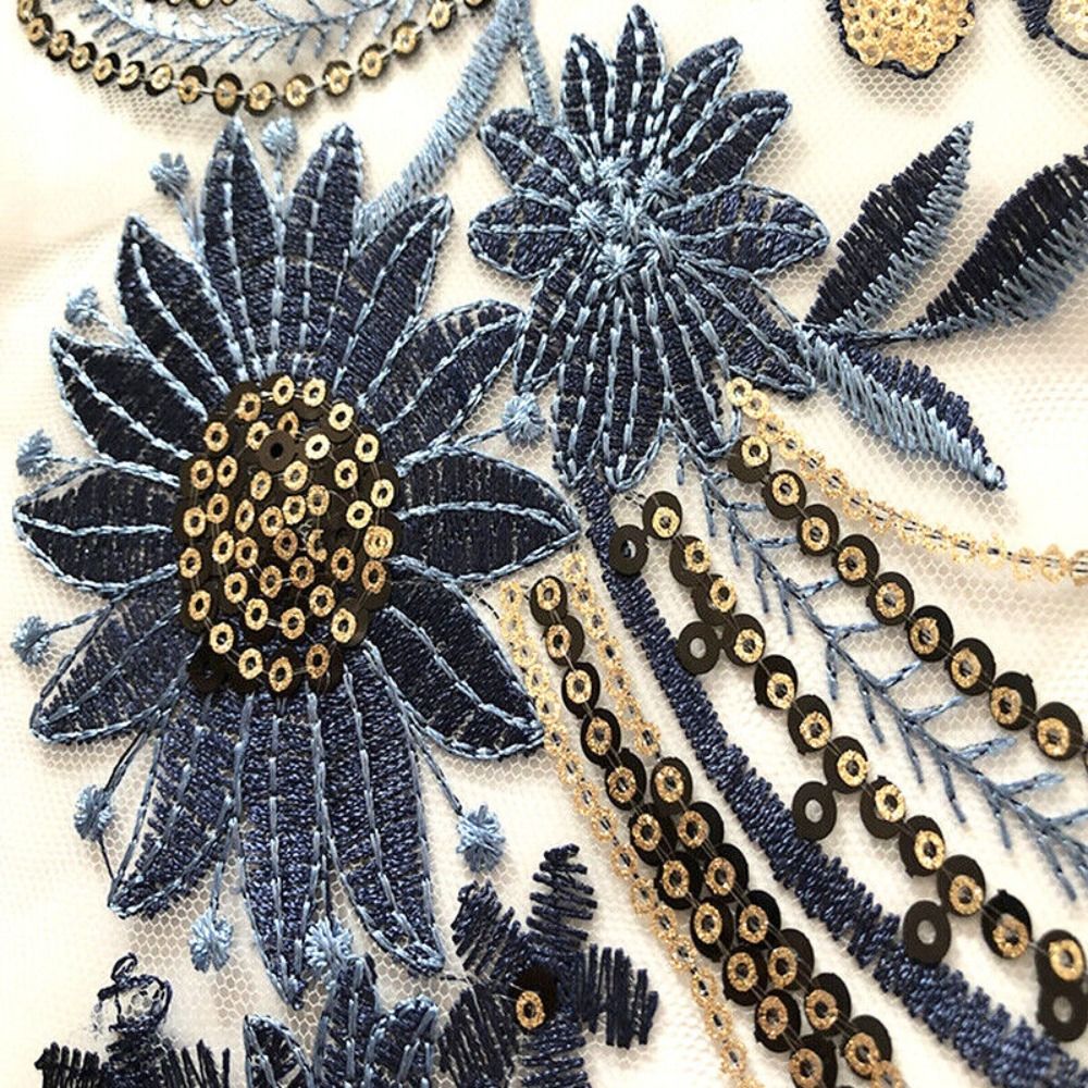 Polyesternett broderi blomster blondere lapp sy klesdekorasjon brodert stoff klistremerker gjør-det-selv broderilapp klær