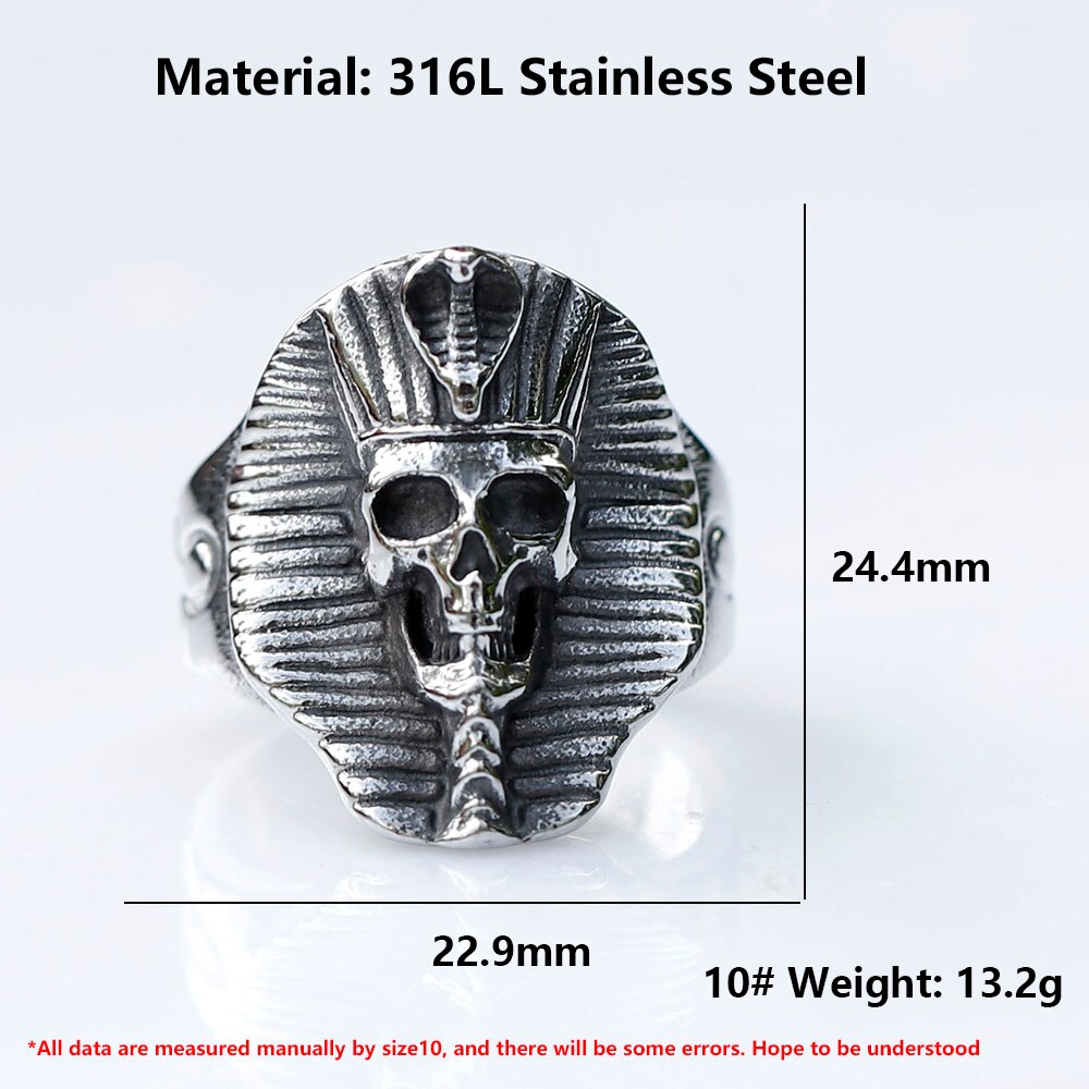 Anillos de acero inoxidable 316L para hombre, anillo de calavera de faraón egipcio para adolescentes, joyería gótica punk con cuernos, , novedad de 2022,