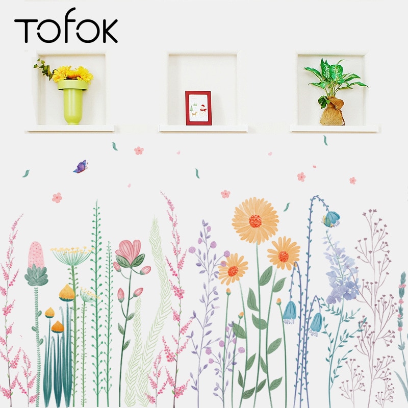 Tofok Plant Leaves Flowers Wall Sticker DIY Pastoral Style Home Sofa TV Background Art Mural Decal Window Door Closet Decoration