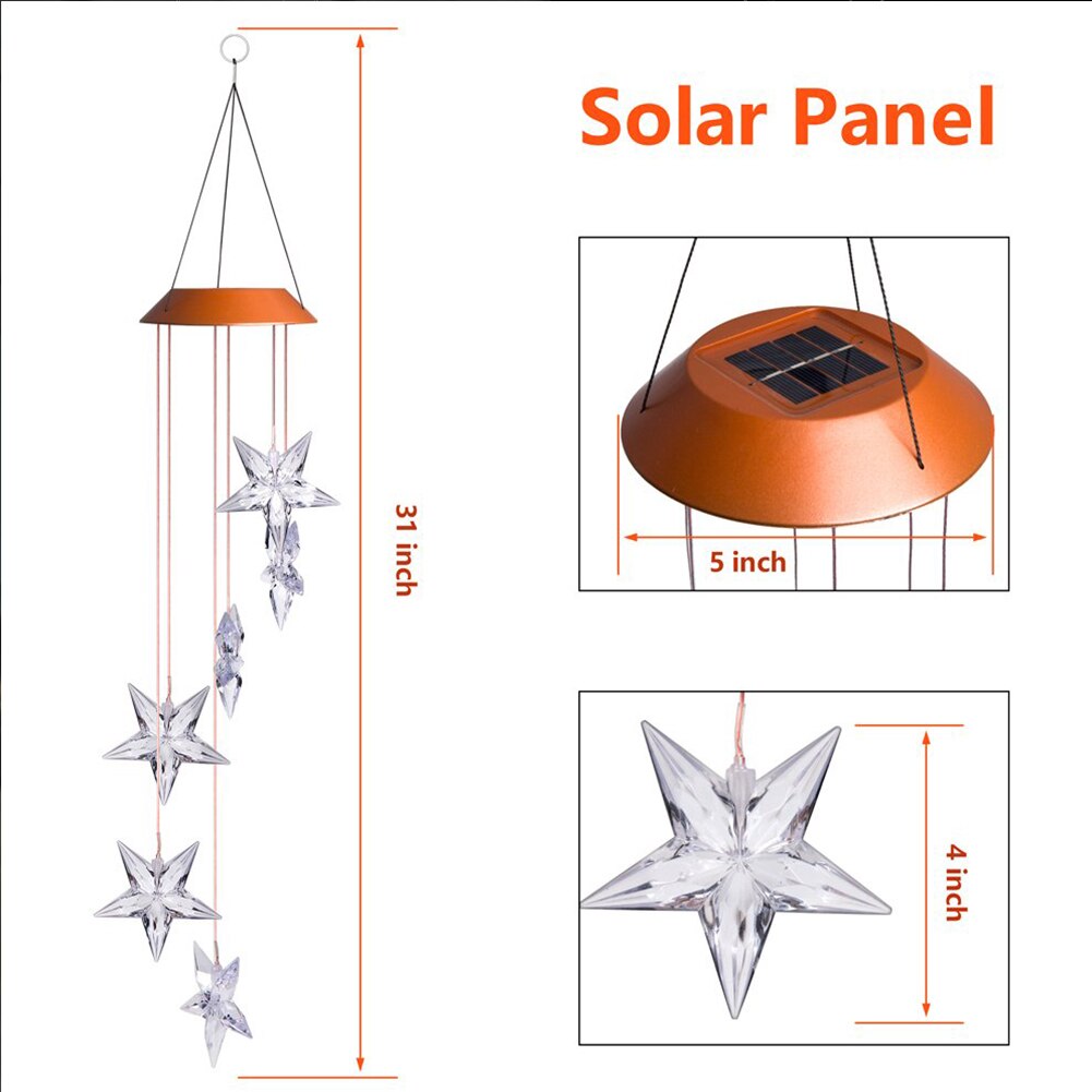 Op zonne-energie werkende windgonglamp, hangend, waterdicht, spiraalvormig, decoratief, tuinlicht van kunststof, kleurveranderend, draagbaar, mobiel