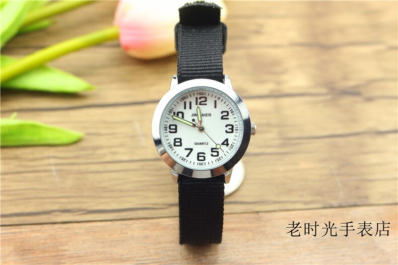 simple boys and girls learn to time number quartz watch kids luminous hands tutor nylon sports Dibujos de reloj: black white