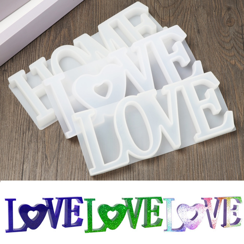 3D LOVE/HOME Silicone Mold Letters Casting Molds Heart Shape Home Craft Decoration Crystal Glue Cake Candy Jewelry Making Tool